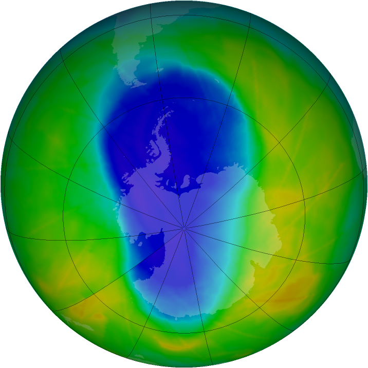 Antarctic ozone map for 13 November 2009